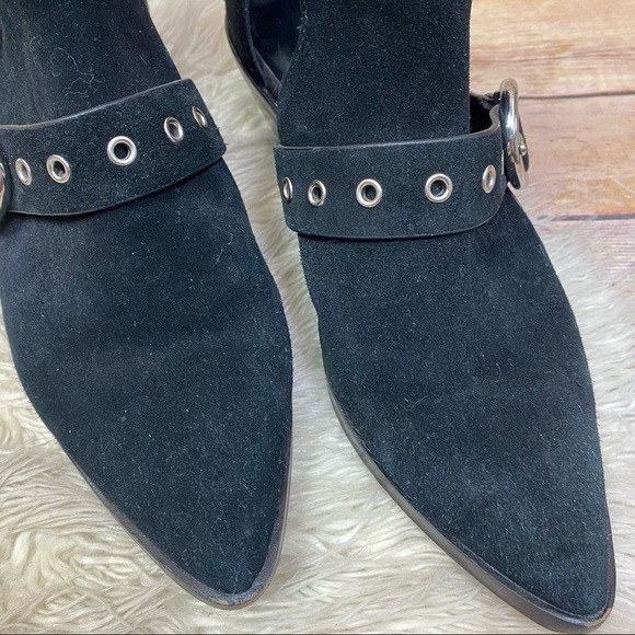 Rebecca Minkoff | ‘Kianna’ Black Leather Suede Cutout Western Ankle Booties - Picture 7 of 12